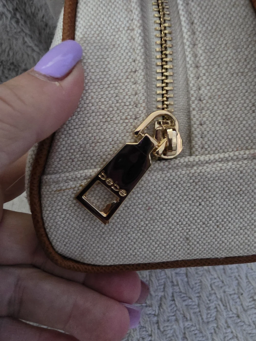 bebe Caramel Paisley Small Canvas Bowler Satchel Bag.